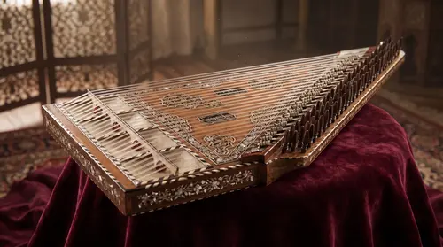 Instrumento Kanun (Qanun) de cuerda pulsada en la música andalusí